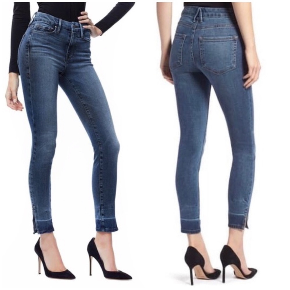 Good American Good Leg Split Hem Skinny Ankle Jeans Blue167 Size 4/27